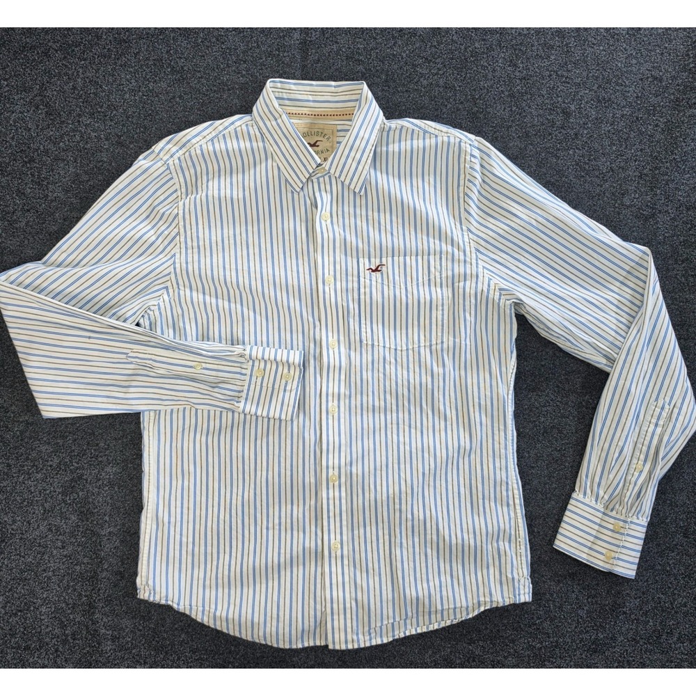 Y2K Hollister Light Academia Striped Button Down Shirt XL Cotton Coastal Blue
